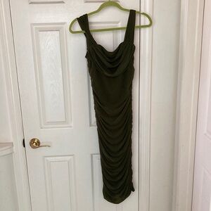 Elegant Olive Green Ruched Dress